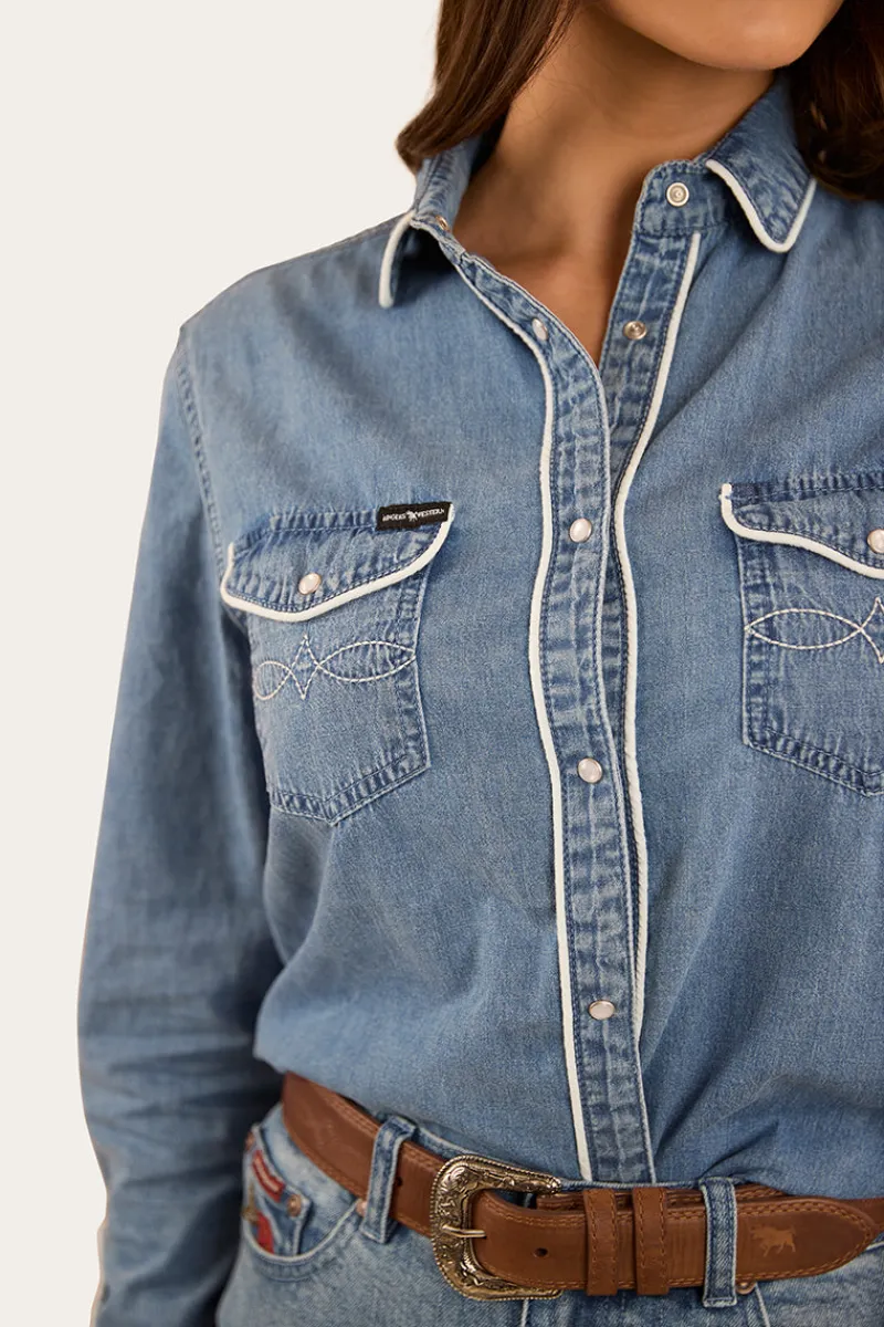 Clearance Ringers Western Eddie Womens Western Shirt - Light Wash Blue