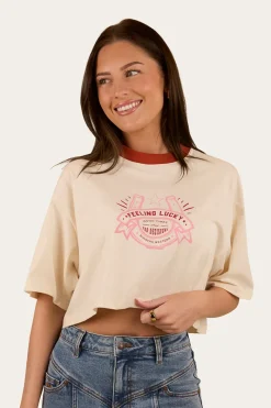 Online Ringers Western Feeling Lucky Cropped Oversized T-Shirt - Off White