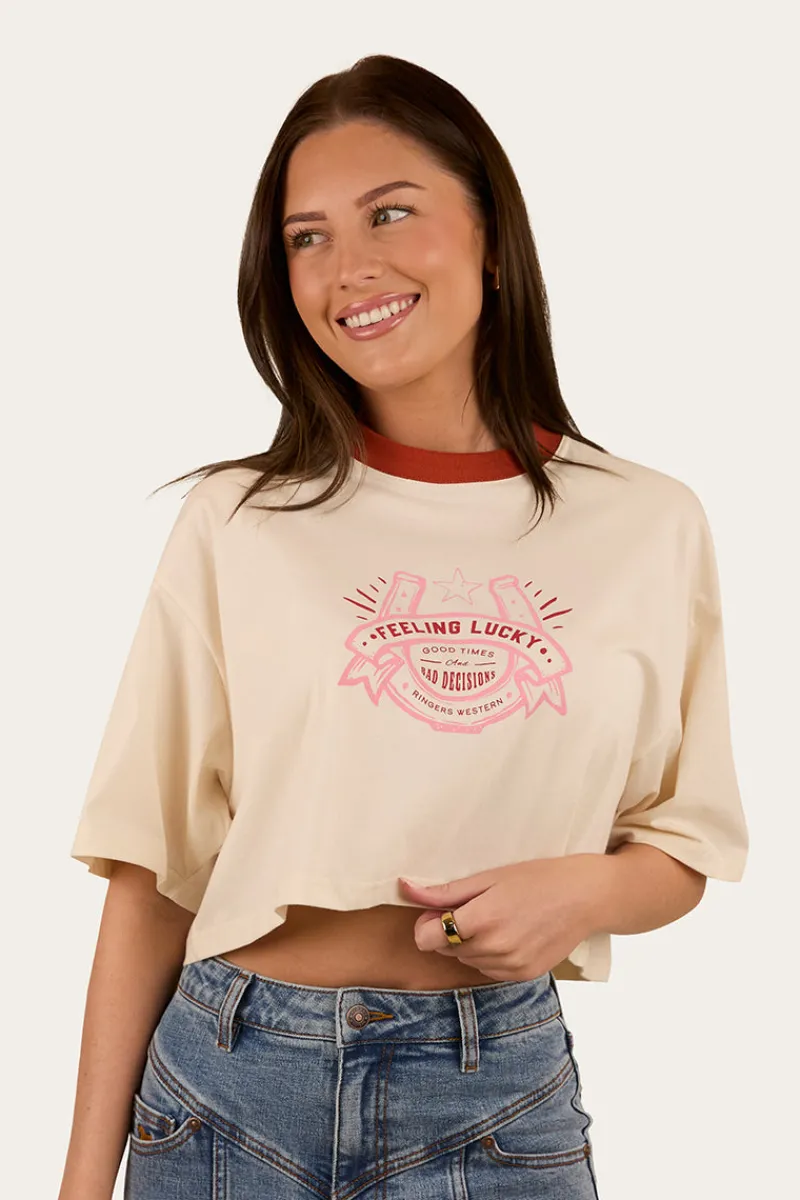 Online Ringers Western Feeling Lucky Cropped Oversized T-Shirt - Off White