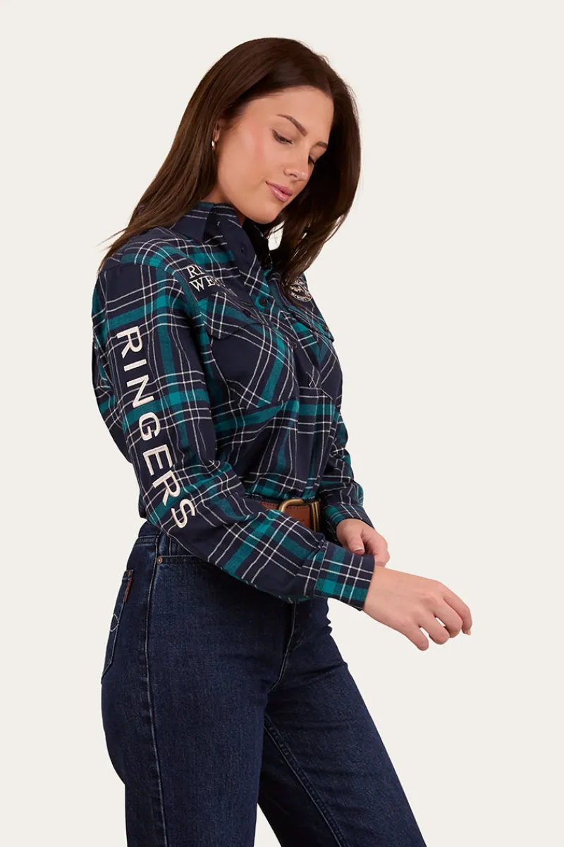 Online Ringers Western Fingal Womens Half Button Flannel - Navy