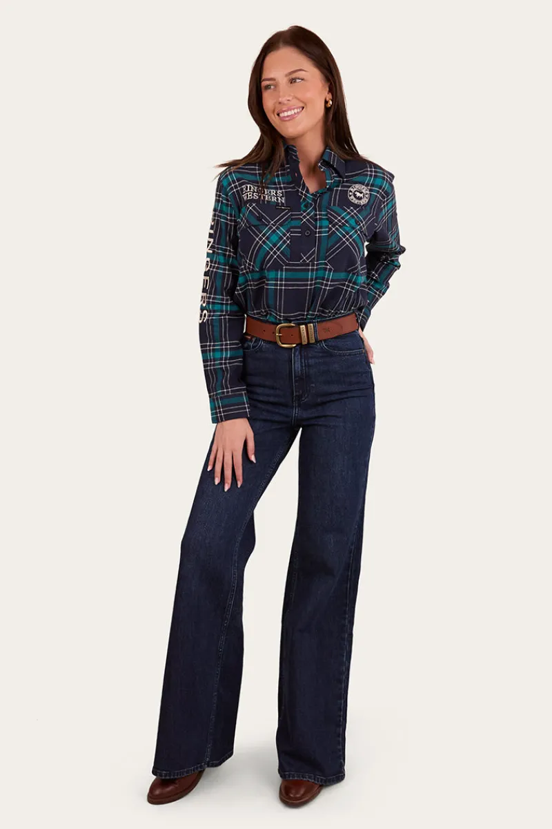 Online Ringers Western Fingal Womens Half Button Flannel - Navy