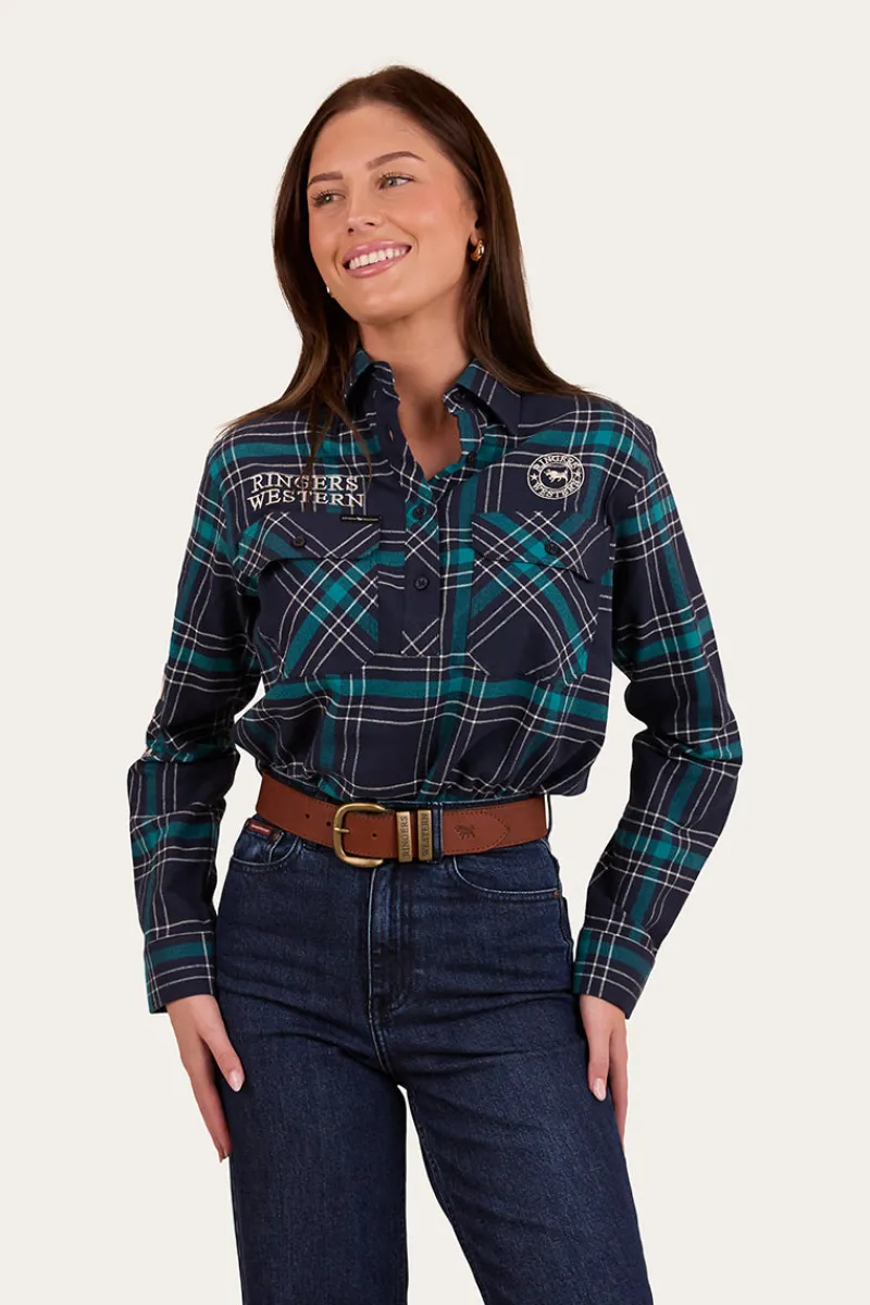 Online Ringers Western Fingal Womens Half Button Flannel - Navy