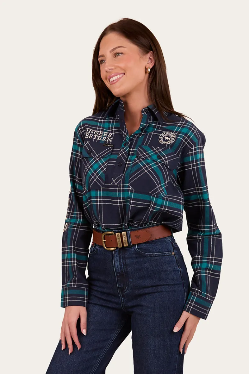 Online Ringers Western Fingal Womens Half Button Flannel - Navy