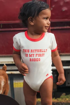 Clearance Ringers Western First Rodeo Babies Short Sleeve Romper - Off White / Red