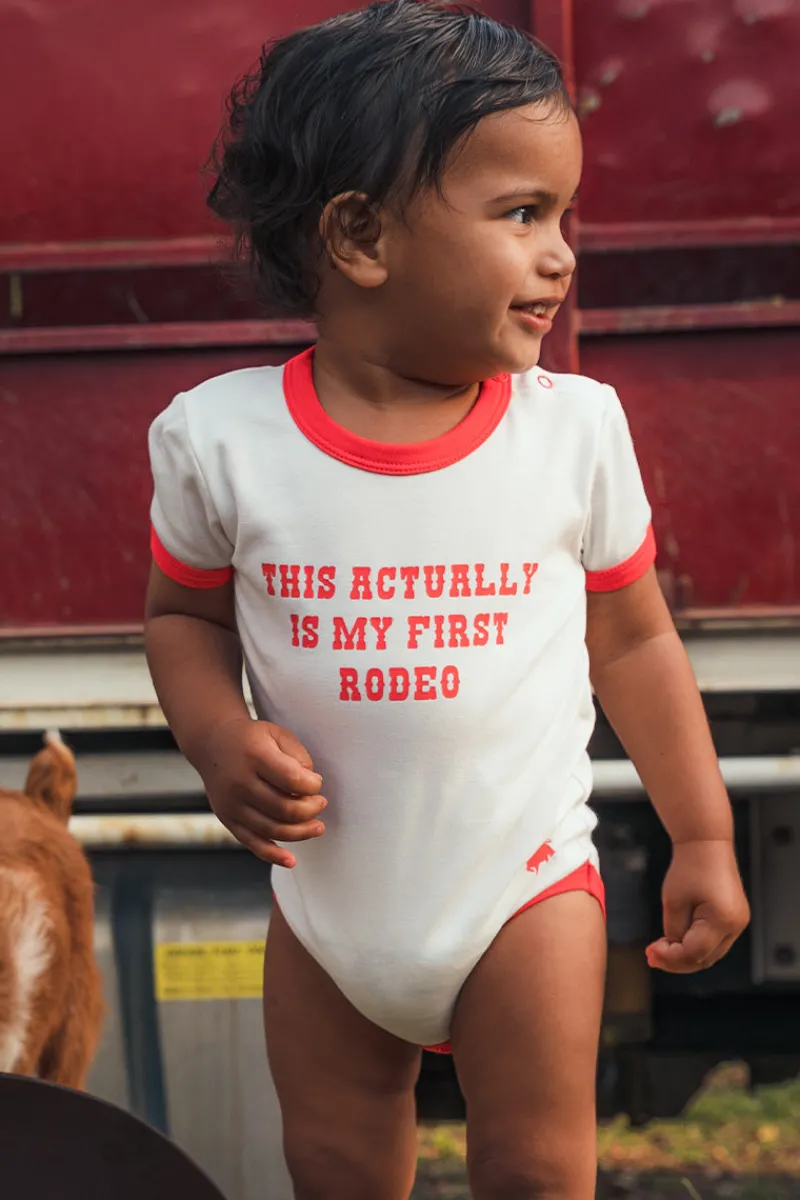 Clearance Ringers Western First Rodeo Babies Short Sleeve Romper - Off White / Red