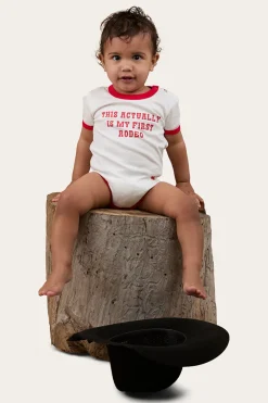 Clearance Ringers Western First Rodeo Babies Short Sleeve Romper - Off White / Red