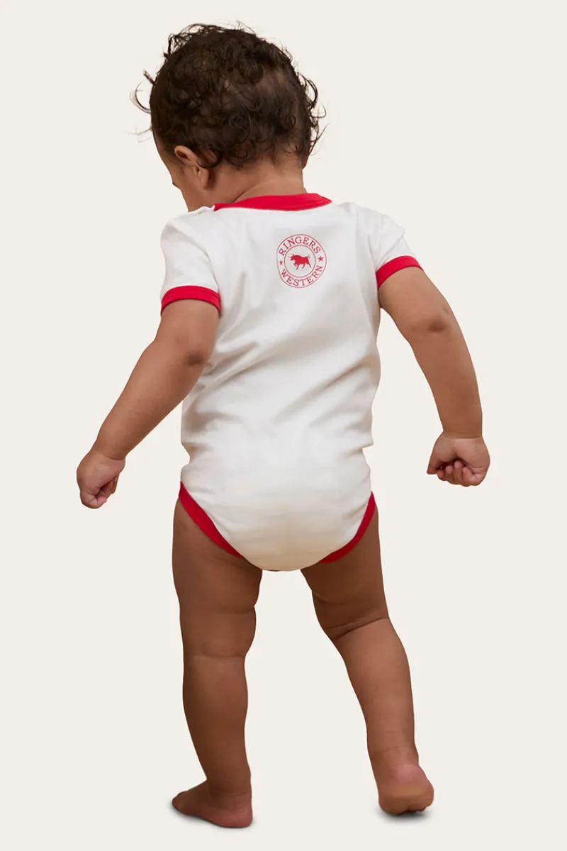Clearance Ringers Western First Rodeo Babies Short Sleeve Romper - Off White / Red