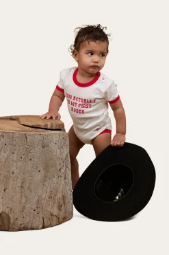 Clearance Ringers Western First Rodeo Babies Short Sleeve Romper - Off White / Red