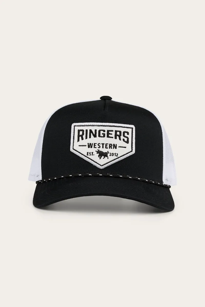 Sale Ringers Western Garage Trucker Cap - Black with White Print