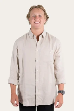 Online Ringers Western Glenmorgan Mens Relaxed Linen Dress Shirt - Stone