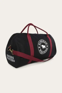 New Ringers Western Gundagai Duffle Bag - Black & Maroon with White Print