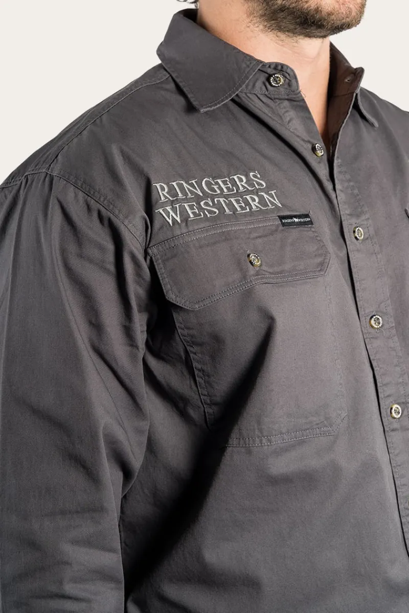 Outlet Ringers Western Hawkeye Mens Full Button Work Shirt - Magnum/Ultimate Grey