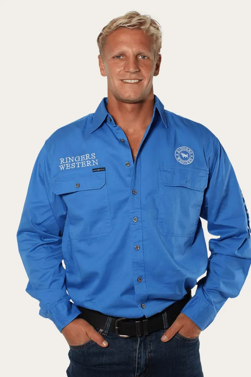Discount Ringers Western Hawkeye Mens Full Button Work Shirt - Blue/White