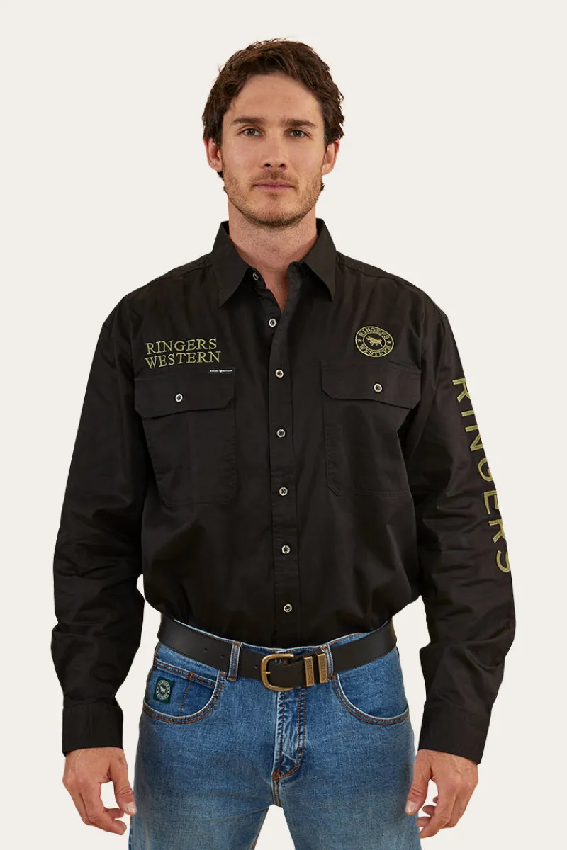 Clearance Ringers Western Hawkeye Mens Full Button Work Shirt - Black/Camo