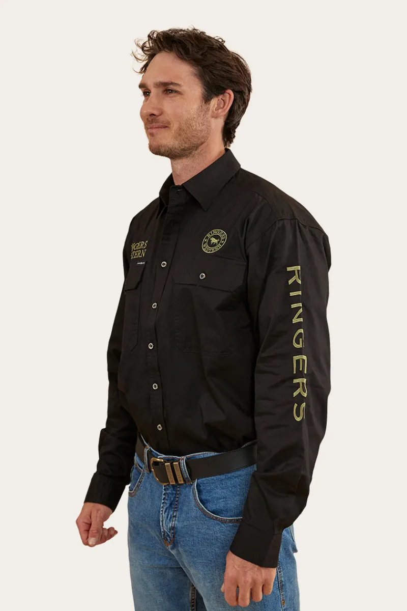 Clearance Ringers Western Hawkeye Mens Full Button Work Shirt - Black/Camo
