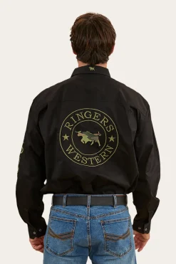 Clearance Ringers Western Hawkeye Mens Full Button Work Shirt - Black/Camo