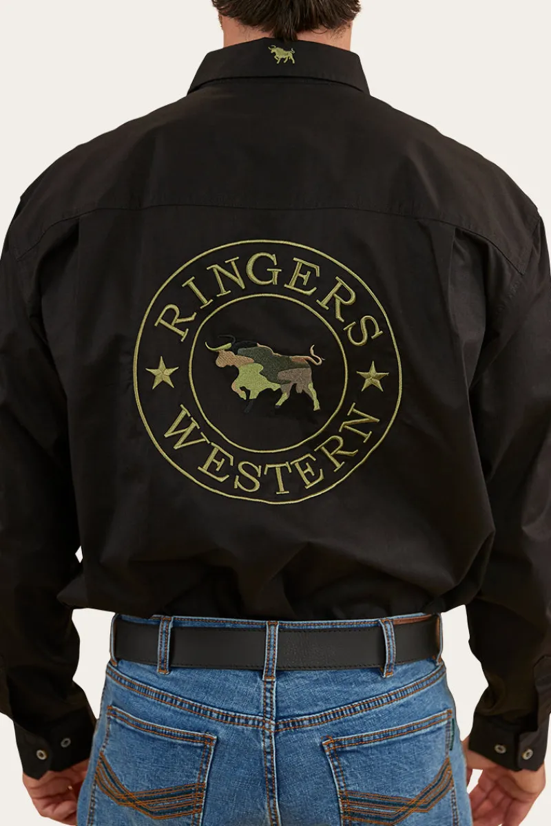 Clearance Ringers Western Hawkeye Mens Full Button Work Shirt - Black/Camo