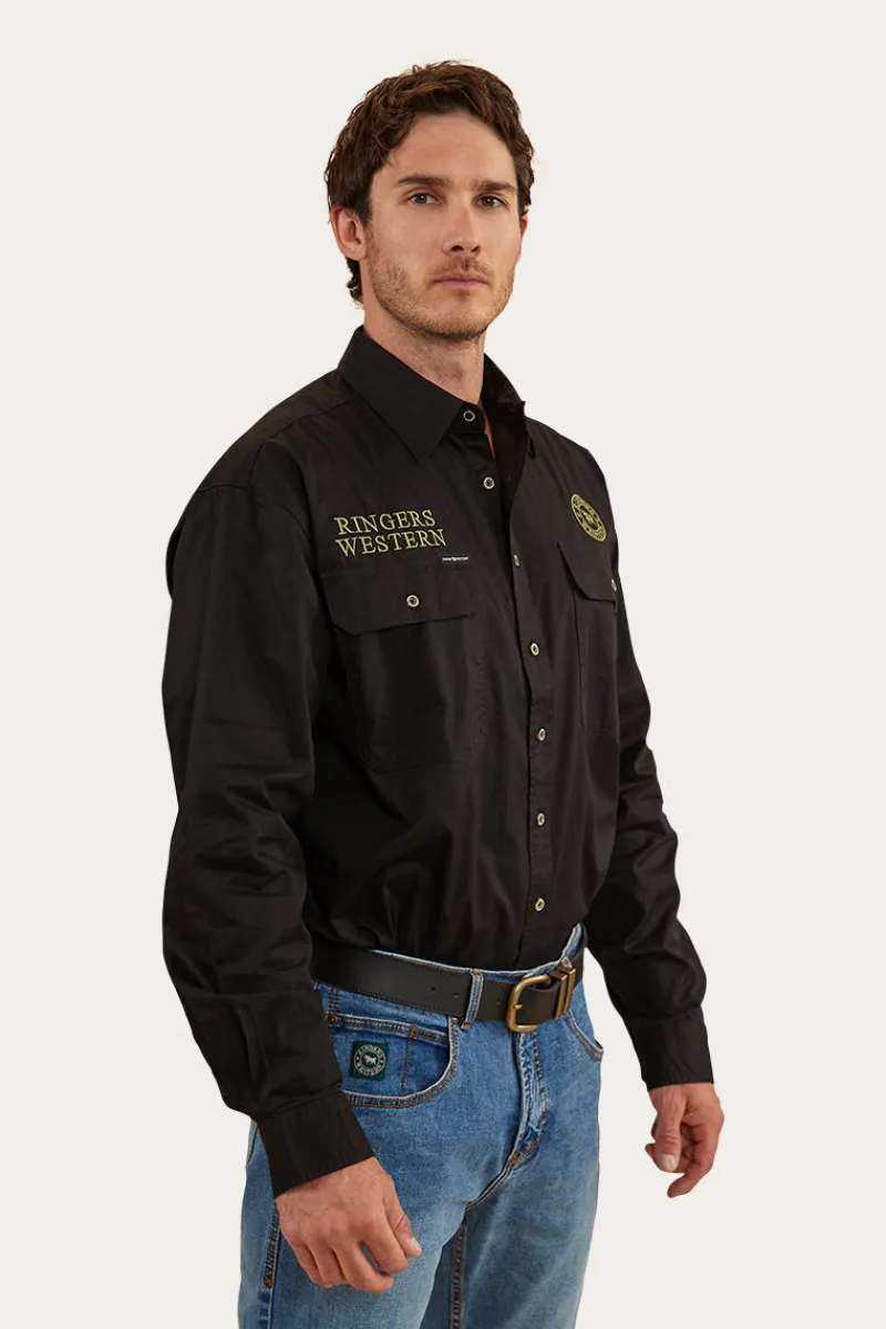 Clearance Ringers Western Hawkeye Mens Full Button Work Shirt - Black/Camo