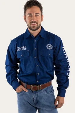 Best Ringers Western Hawkeye Mens Full Button Work Shirt - Navy/White