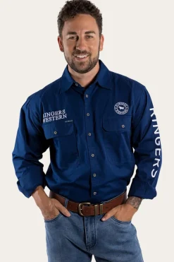 Best Ringers Western Hawkeye Mens Full Button Work Shirt - Navy/White