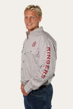 Ringers Western Hawkeye Mens Full Button Work Shirt - Beige/Red