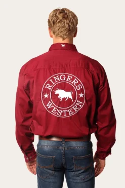 Ringers Western Hawkeye Mens Full Button Work Shirt - Burgundy/White