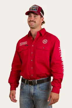 Clearance Ringers Western Hawkeye Mens Full Button Work Shirt - Red/White