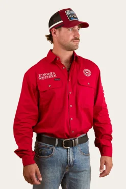 Clearance Ringers Western Hawkeye Mens Full Button Work Shirt - Red/White
