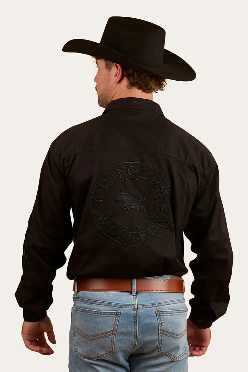 Ringers Western Hawkeye Mens Full Button Work Shirt - Black/Black