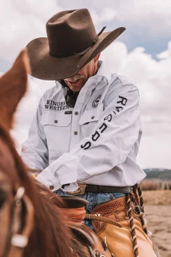Online Ringers Western Hawkeye Mens Full Button Work Shirt - White/Black
