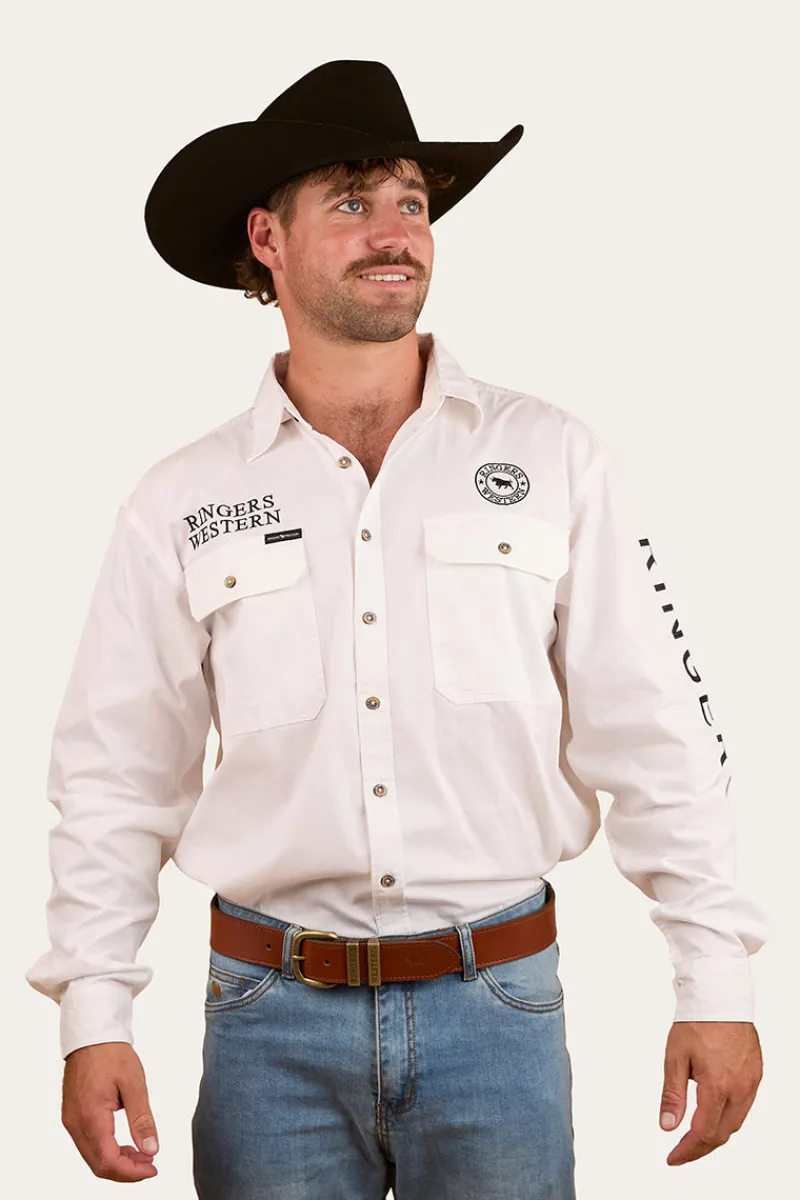 Online Ringers Western Hawkeye Mens Full Button Work Shirt - White/Black
