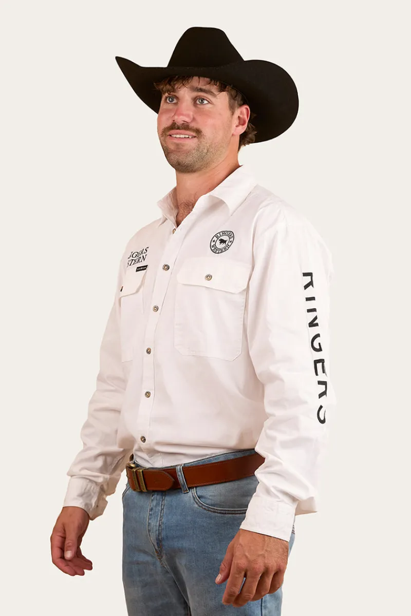 Online Ringers Western Hawkeye Mens Full Button Work Shirt - White/Black