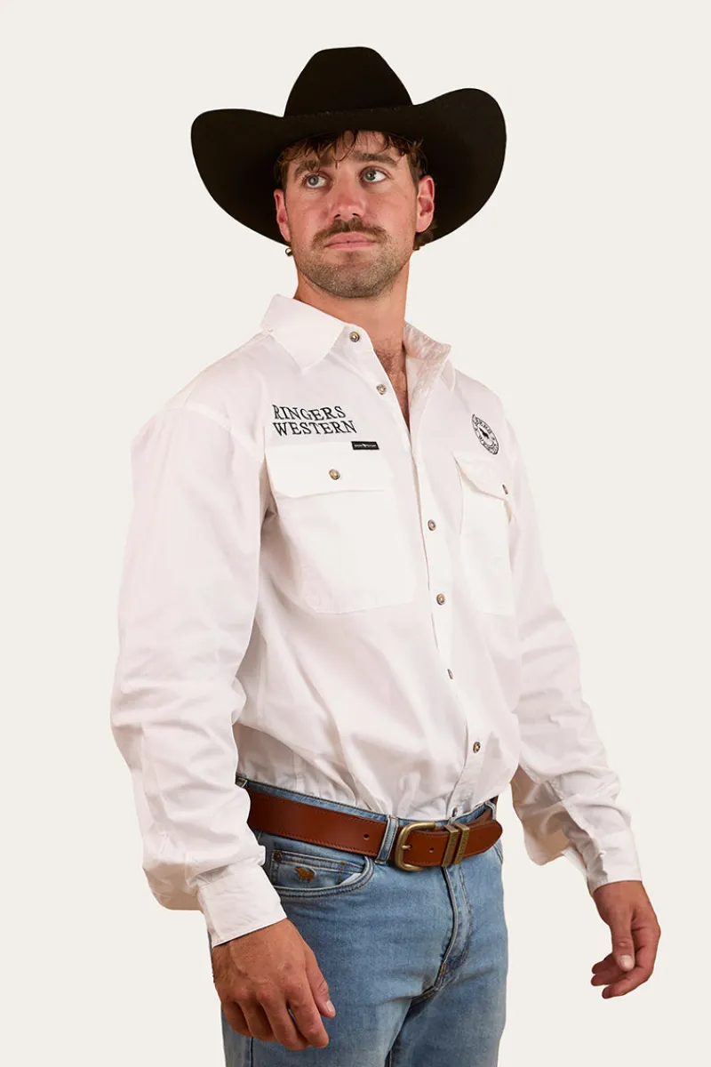 Online Ringers Western Hawkeye Mens Full Button Work Shirt - White/Black