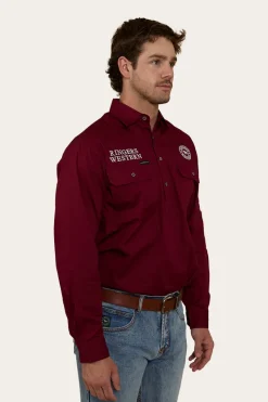 Outlet Ringers Western Hawkeye Mens Half Button Work Shirt - Burgundy