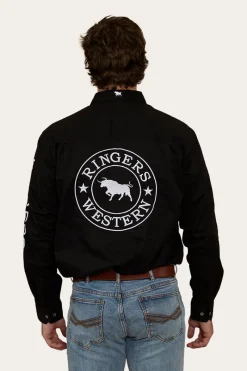 Online Ringers Western Hawkeye Mens Half Button Work Shirt - Black