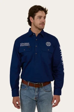 New Ringers Western Hawkeye Mens Half Button Work Shirt - Navy