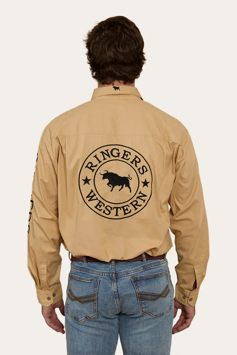 Discount Ringers Western Hawkeye Mens Half Button Work Shirt - Dark Sand