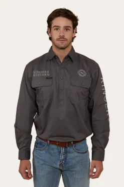 Hot Ringers Western Hawkeye Mens Half Button Work Shirt - Magnum/Ultimate Grey