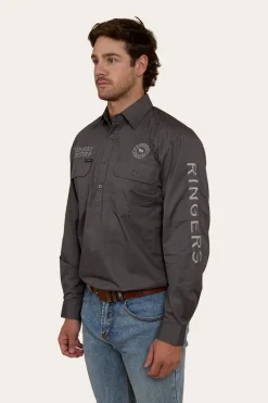 Hot Ringers Western Hawkeye Mens Half Button Work Shirt - Magnum/Ultimate Grey