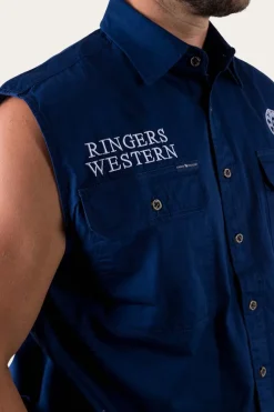 Online Ringers Western Hawkeye Mens Sleeveless Work Shirt - Navy/White