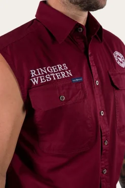 Discount Ringers Western Hawkeye Mens Sleeveless Work Shirt - Burgundy/White