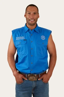 Hot Ringers Western Hawkeye Mens Sleeveless Work Shirt - Blue/White