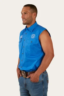 Hot Ringers Western Hawkeye Mens Sleeveless Work Shirt - Blue/White