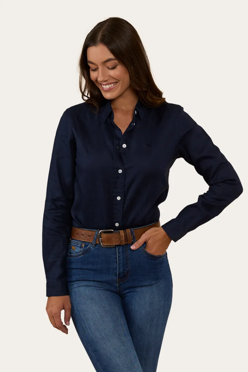 Online Ringers Western Hayley Womens Relaxed Linen Dress Shirt - Navy