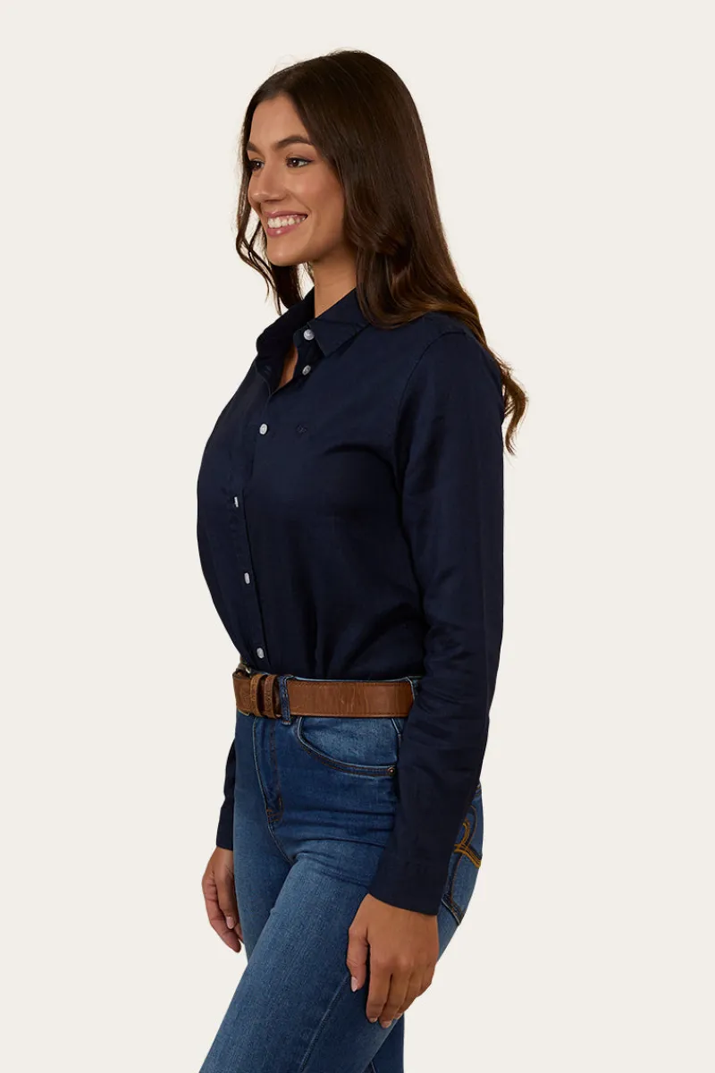 Online Ringers Western Hayley Womens Relaxed Linen Dress Shirt - Navy