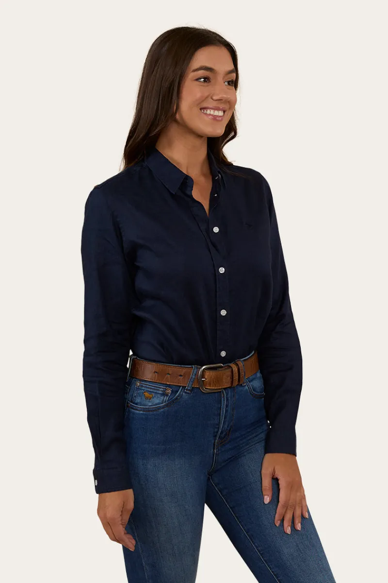Online Ringers Western Hayley Womens Relaxed Linen Dress Shirt - Navy