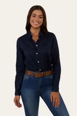 Online Ringers Western Hayley Womens Relaxed Linen Dress Shirt - Navy