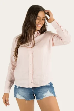 New Ringers Western Hayley Womens Relaxed Linen Dress Shirt - Ice Pink