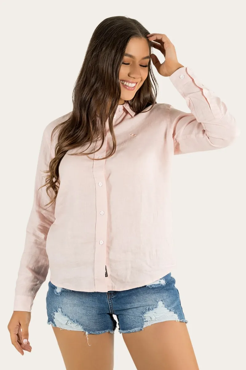New Ringers Western Hayley Womens Relaxed Linen Dress Shirt - Ice Pink