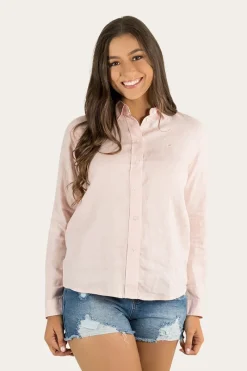 New Ringers Western Hayley Womens Relaxed Linen Dress Shirt - Ice Pink